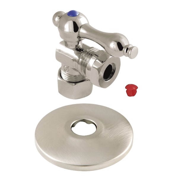 Kingston Brass 5/8" OD X 1/2" or 7/16" Slip Joint Quarter-Turn Angle Stop Valve with Flange, Brushed Nickel CC54308K - main